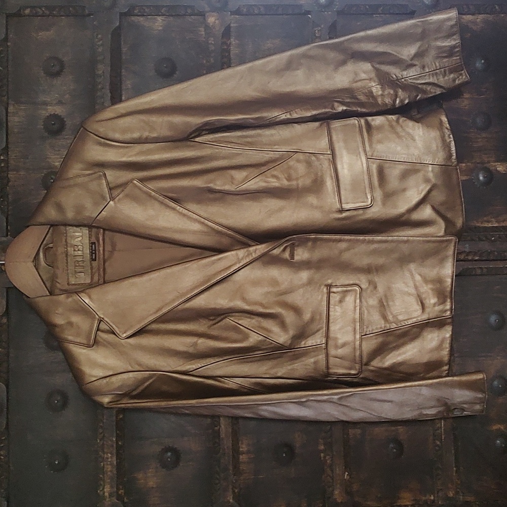 TRIBAL Vintage Y2K Soft Genuine Leather Structured Bronze Blazer Motoboho